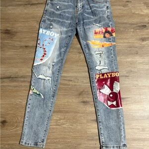 PLAYBOY Women's Graphic Straight Leg Jeans - Light Blue